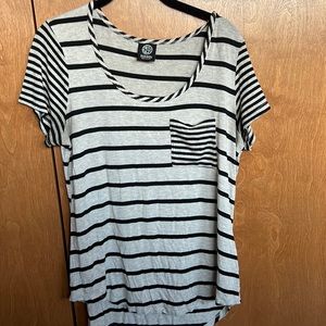 Anthropologie tan and black striped tee shirt